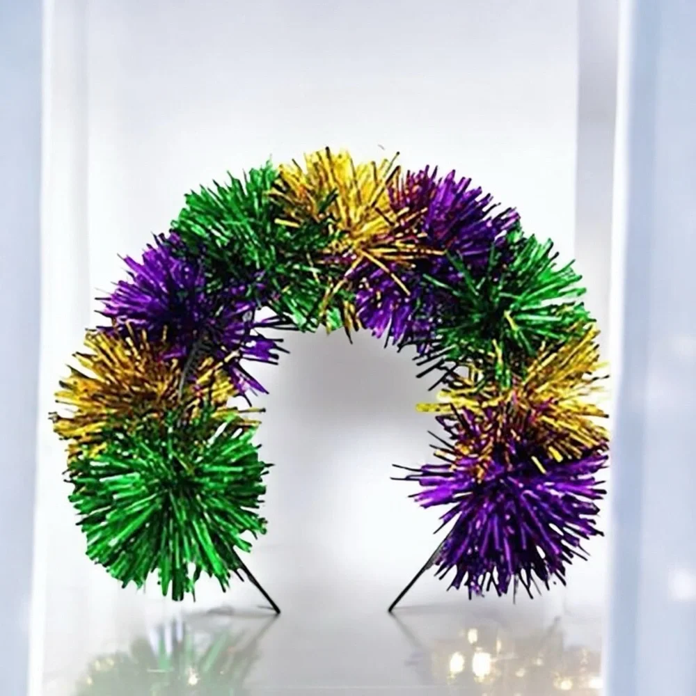 Tinsel Mardi Gras Headband - Vibrant Purple, Green & Gold! Carnival Headpiece
